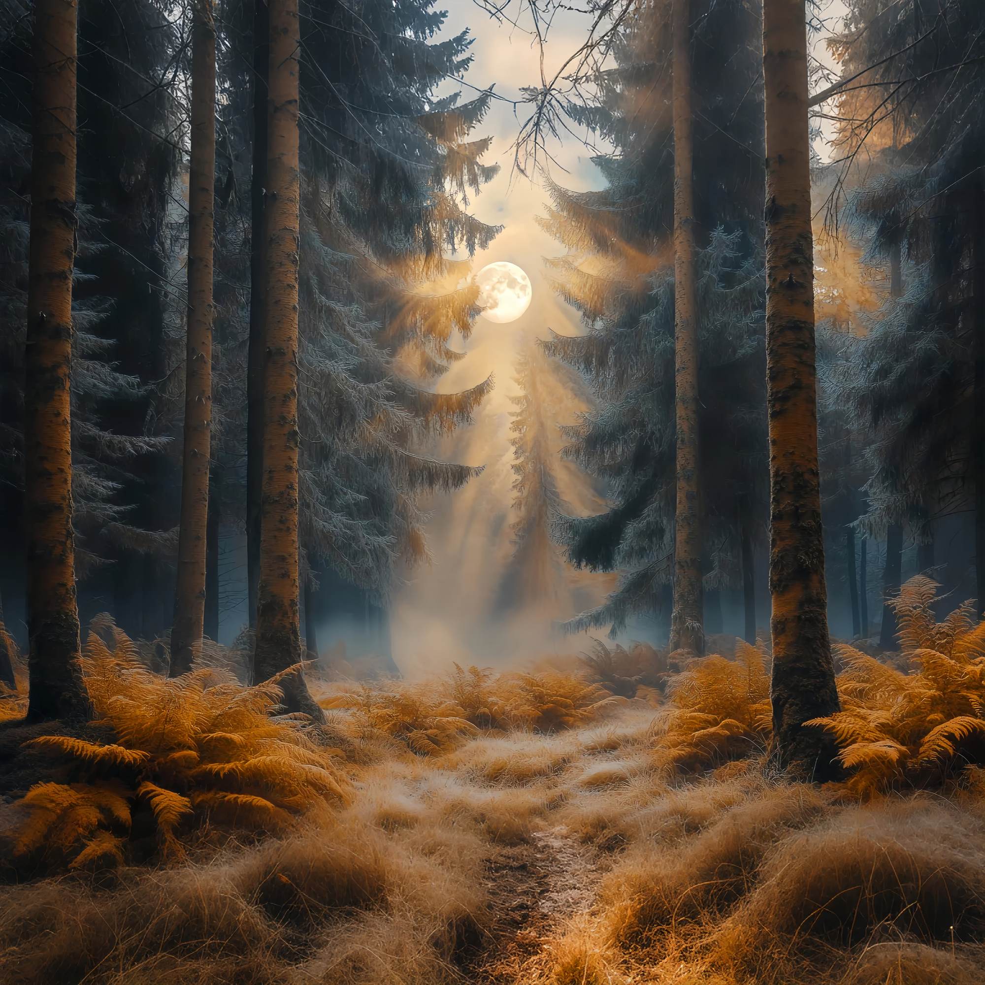 Herbst-Foto Hintergrund Enchanted Moonlit Autumn Forest Wald-Foto Hintergrund LXX58-185
