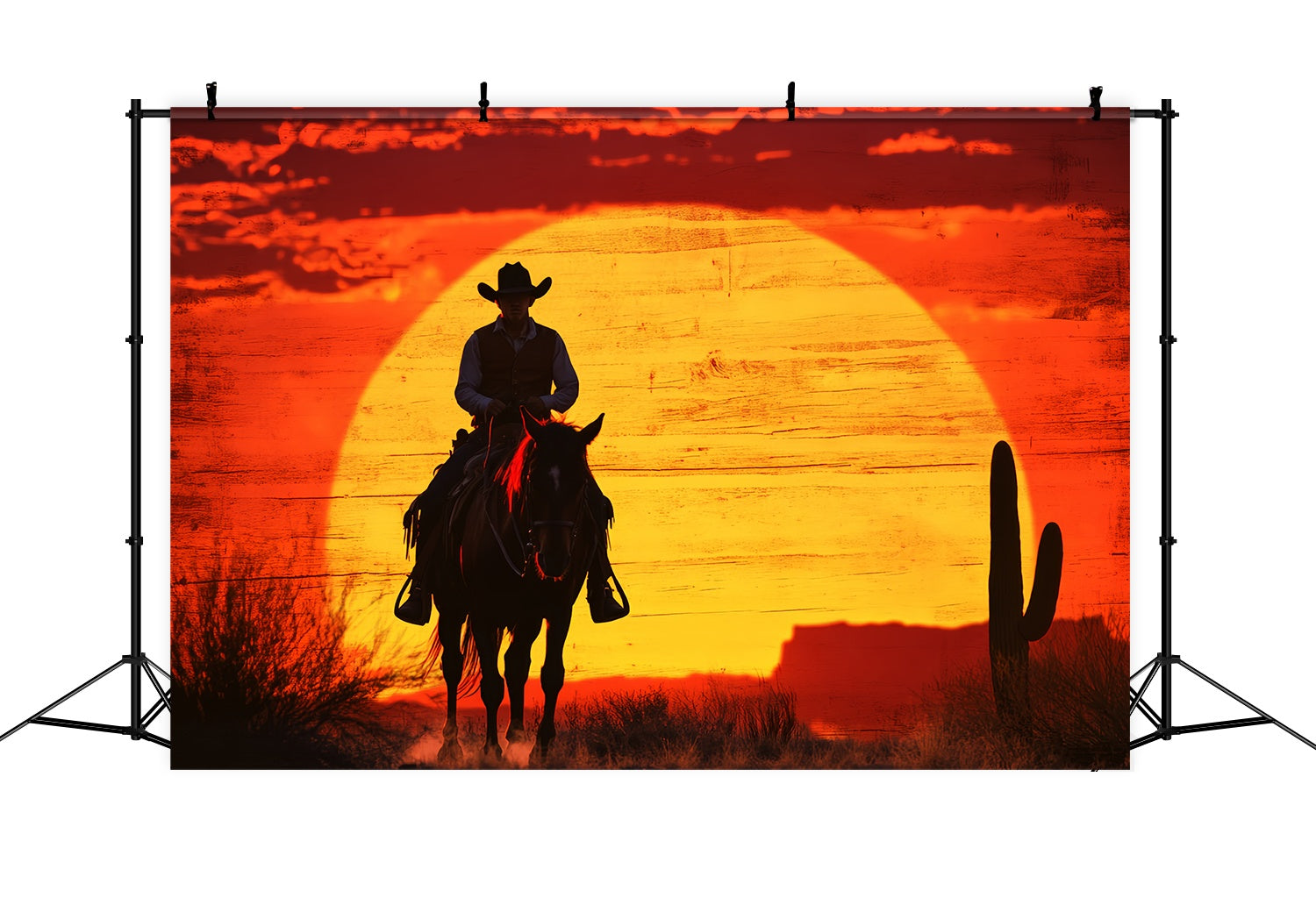 Herbst-Foto Hintergrund Cowboy Silhouette Feuriger Sonnenuntergang Cowboy-Foto Hintergrund LXX58-186