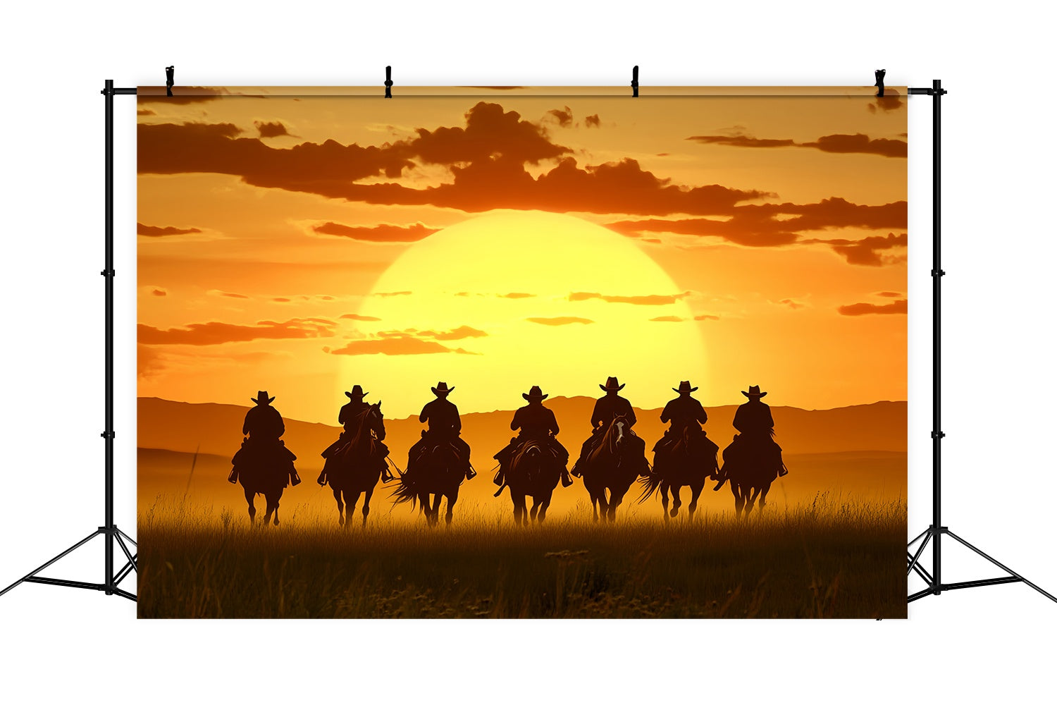 Herbstkulisse Reiter Silhouetten Goldener Horizont Cowboy Kulisse LXX58-187