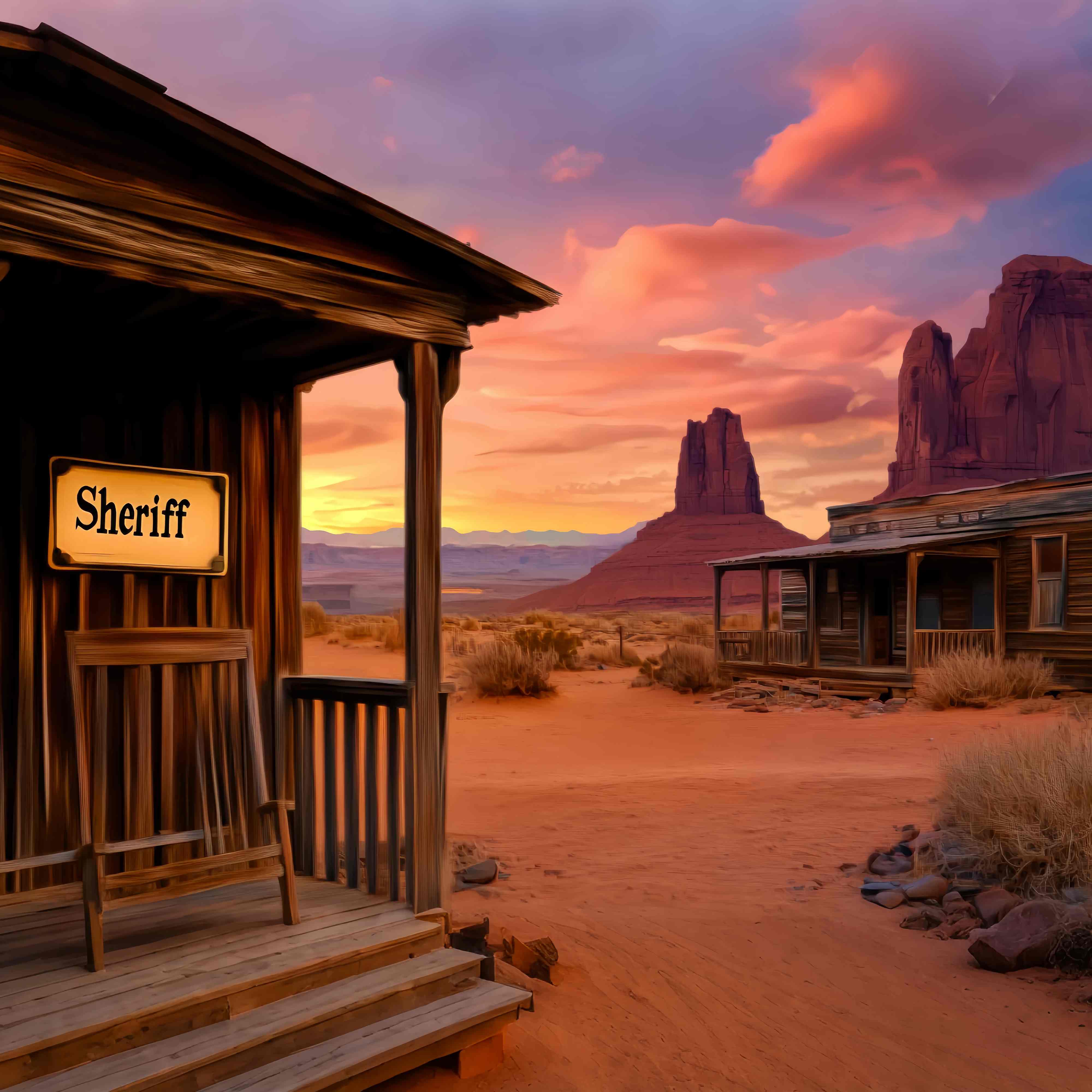 Herbst-Foto Hintergrundideen Sheriff Veranda Wüste Sonnenuntergang Western-Foto Hintergrund LXX58-188