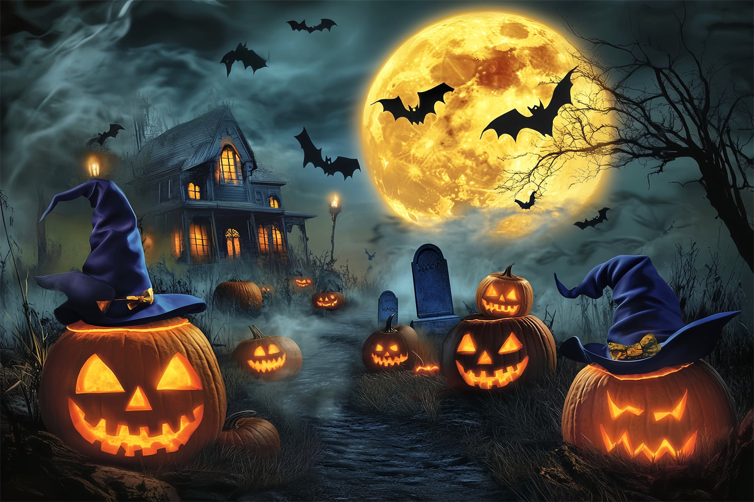 Halloween Fotografie Backdrop Hexenhut Kürbis Foto Hintergrund LXX58-19