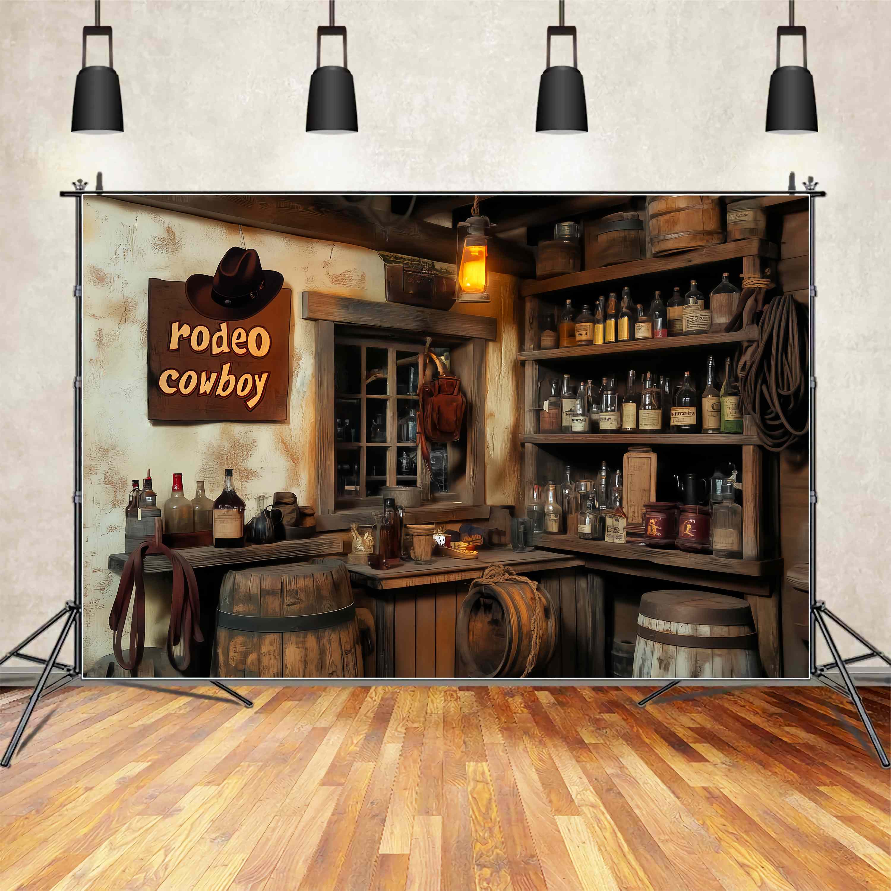Herbst Foto Hintergrund Vintage Saloon Flaschen Laterne Cowboy Foto Hintergrund LXX58-193