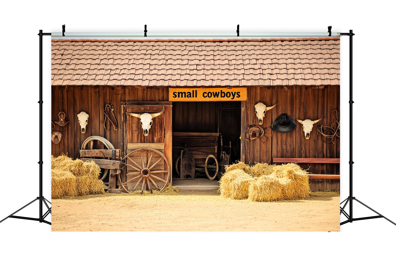 Herbst-Foto Hintergrundbilder für Fotografie Rustikale Scheune Heuballen Cowboy-Foto Hintergrundbilder LXX58-195