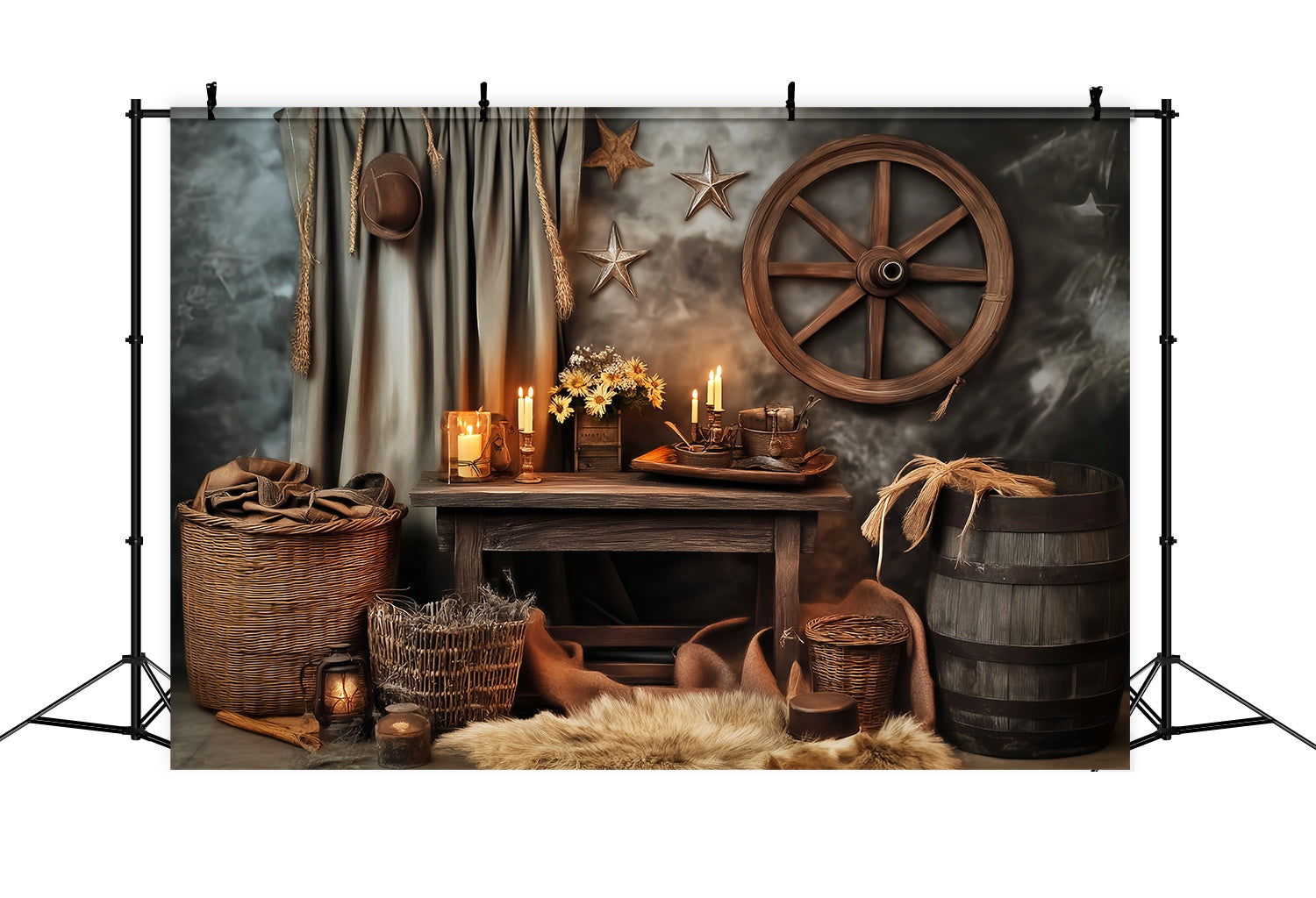 Herbst-Foto Hintergrund Vintage Western Tisch bei Kerzenschein Western-Foto Hintergrund LXX58-207