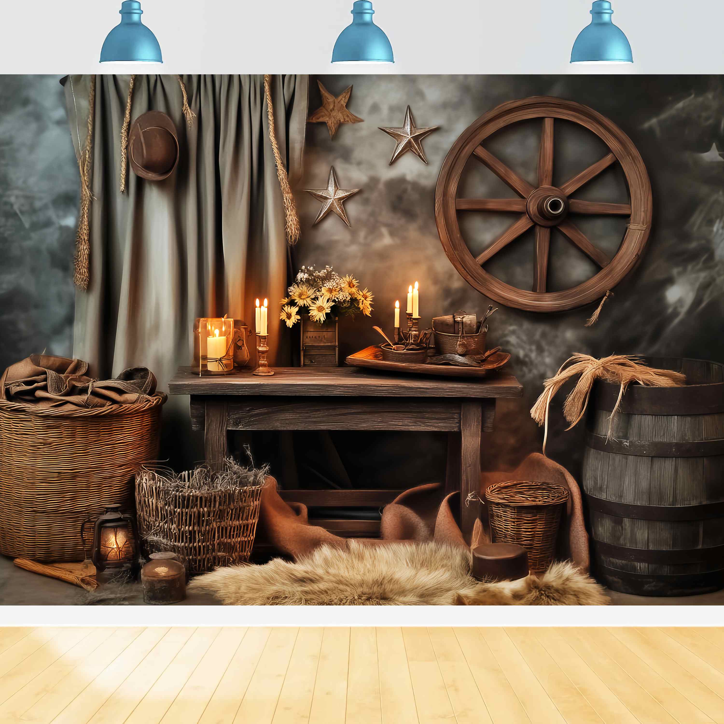 Herbst-Foto Hintergrund Vintage Western Tisch bei Kerzenschein Western-Foto Hintergrund LXX58-207