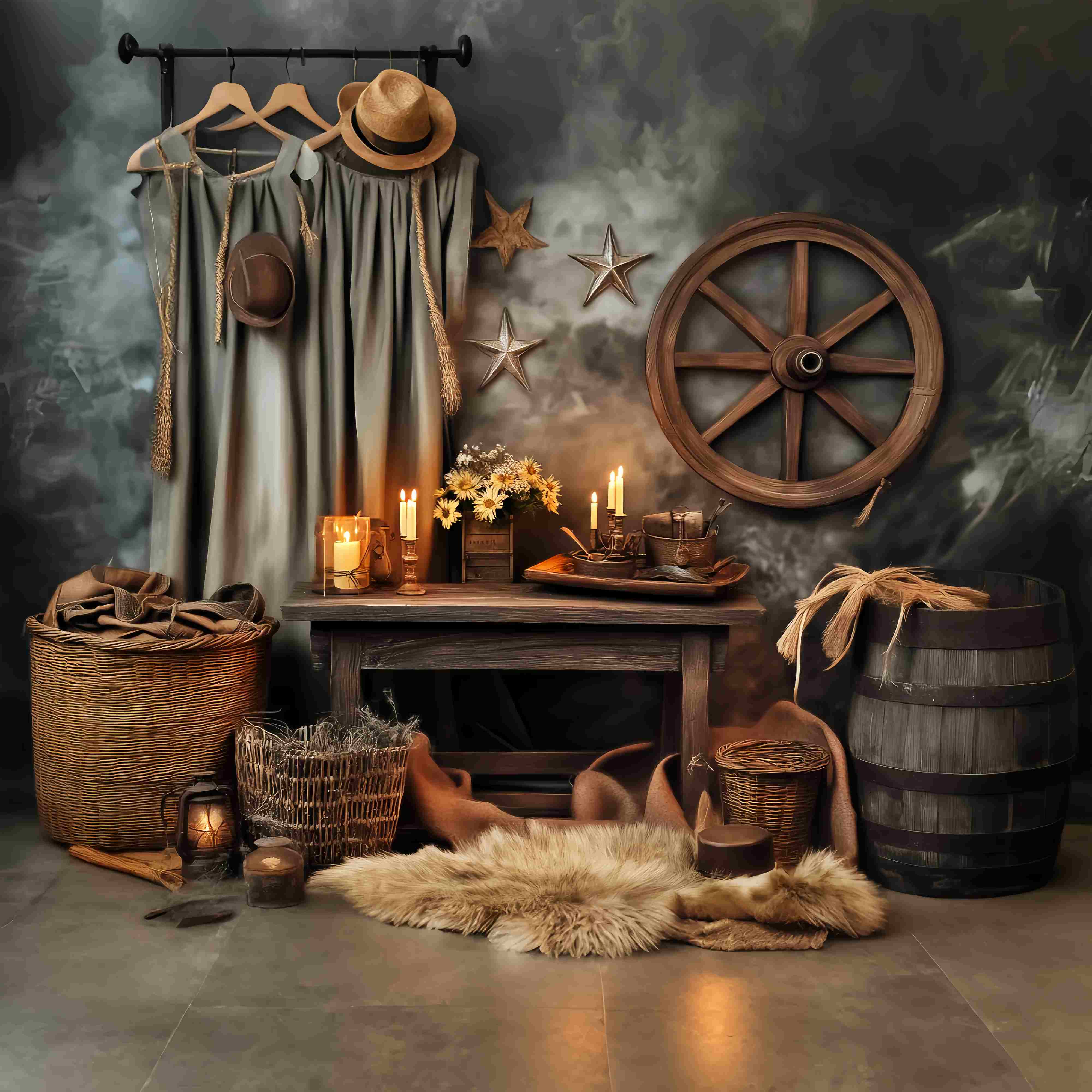 Herbst-Foto Hintergrund Vintage Western Tisch bei Kerzenschein Western-Foto Hintergrund LXX58-207