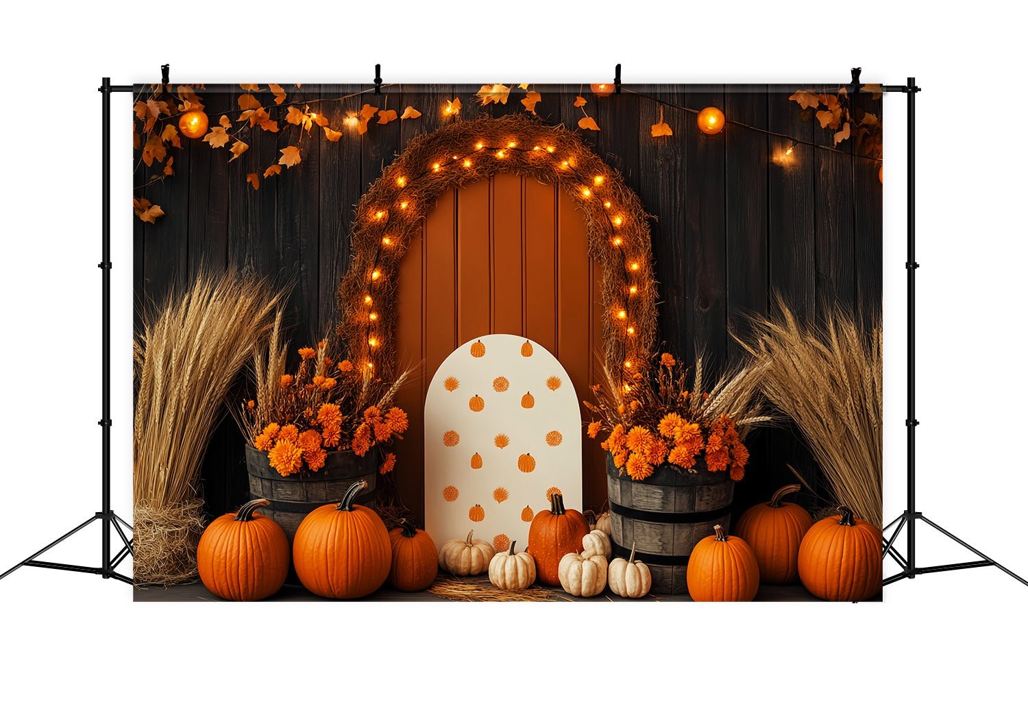Herbst-Foto Hintergrundbilder Kürbisbogen Weizen Blumendekor Thanksgiving-Foto Hintergrundbilder LXX58-210