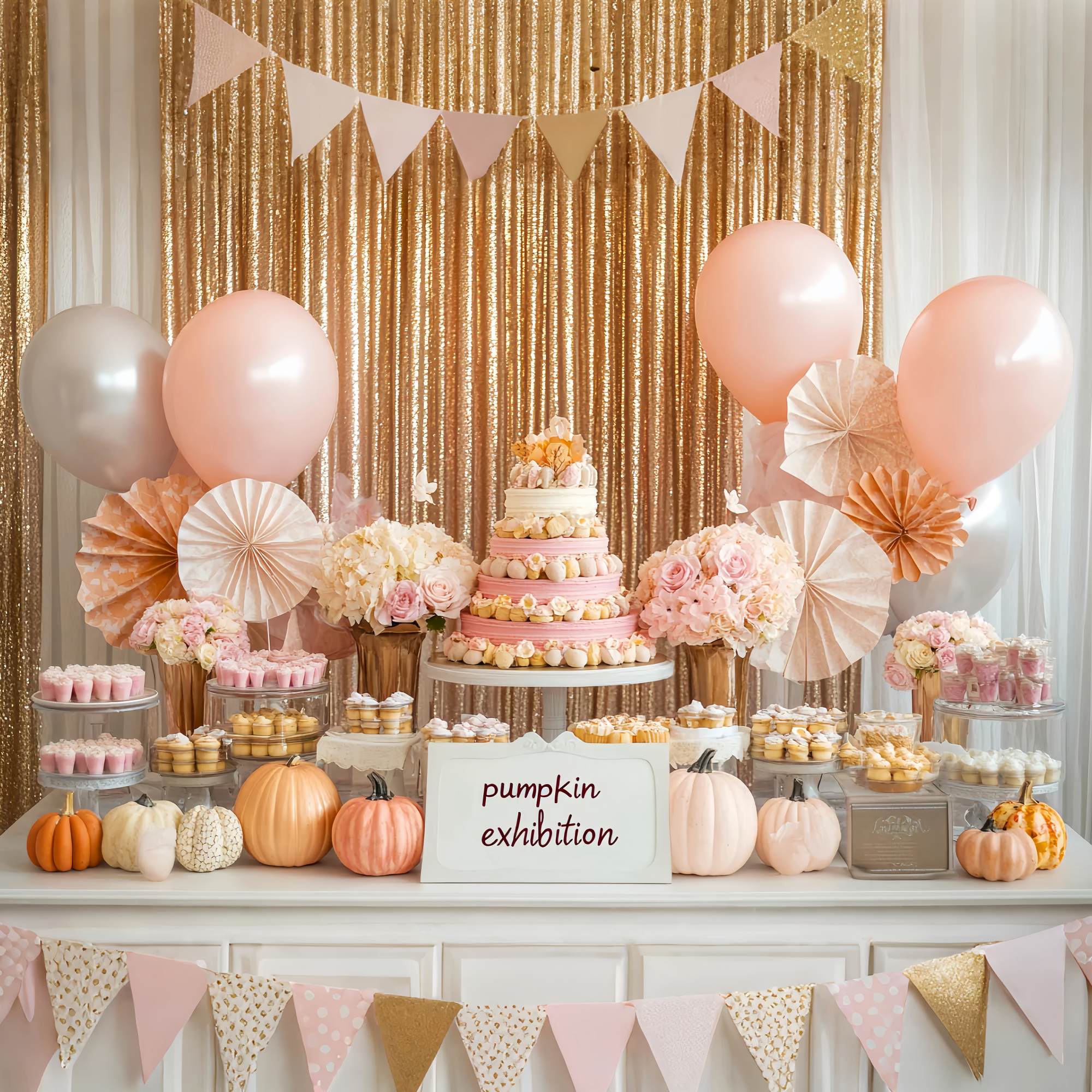 Herbst-Foto Hintergrundkulissen Rosa Desserttisch Kürbis-Akzente Cake Smash Foto Hintergrundkulisse LXX58-212