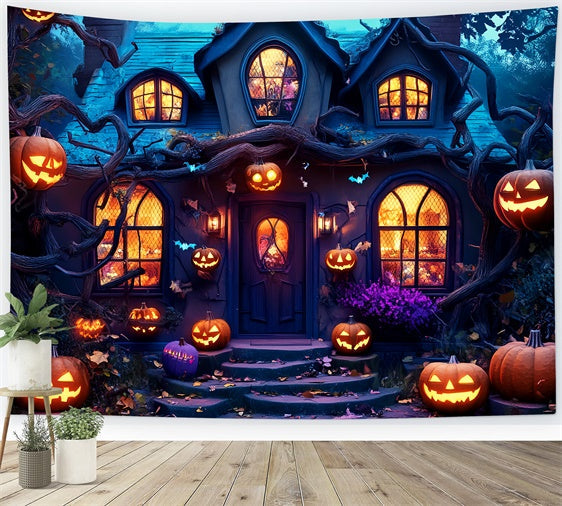 Garagentor Halloween Backdrop Lächelnde Kürbisse Reben Foto Hintergrund LXX58-23