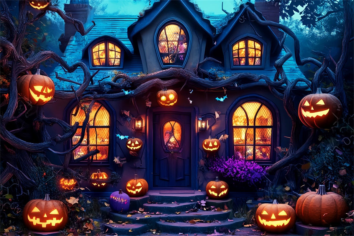 Garagentor Halloween Backdrop Lächelnde Kürbisse Reben Foto Hintergrund LXX58-23