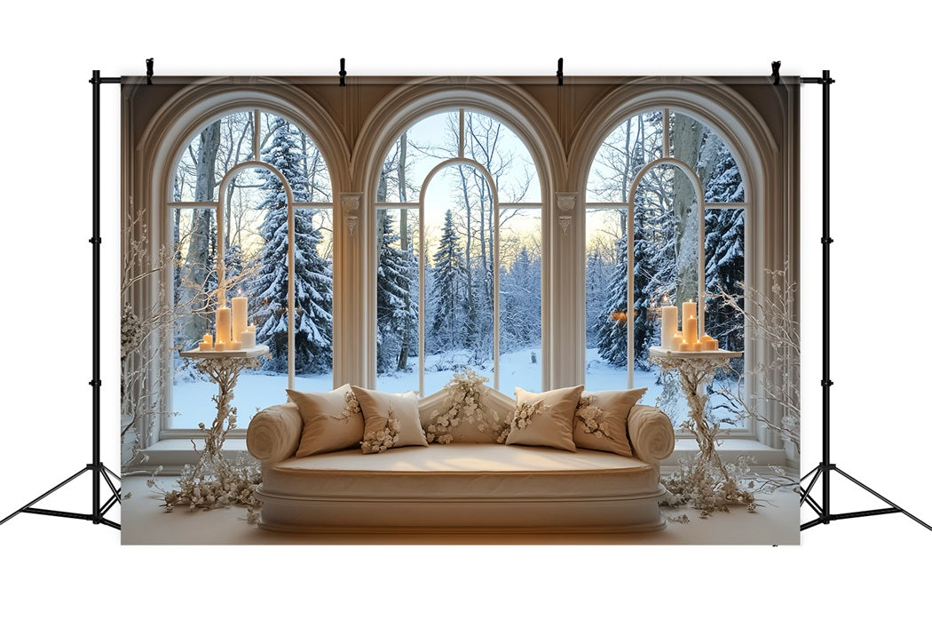 Winter-Fenster-Fotohintergrund Goldenes Kerzenlicht Verschneites Fenster Winter-Fotohintergrundbilder LXX58-237