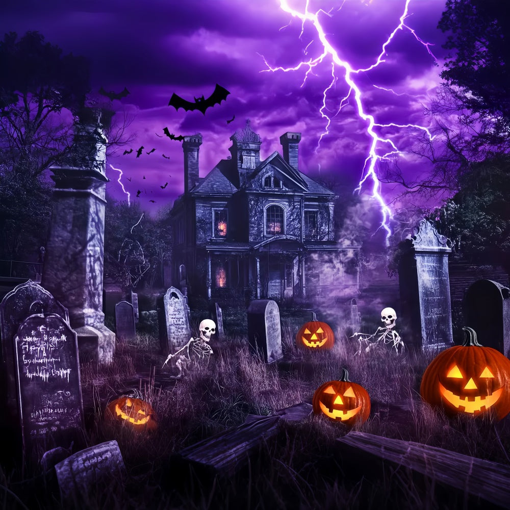 Halloween Friedhof Hintergrund Lila Donner Horror Foto Hintergrund LXX58-24