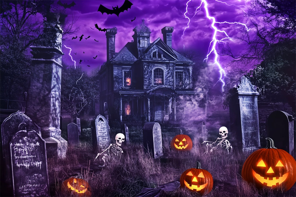 Halloween Friedhof Hintergrund Lila Donner Horror Foto Hintergrund LXX58-24