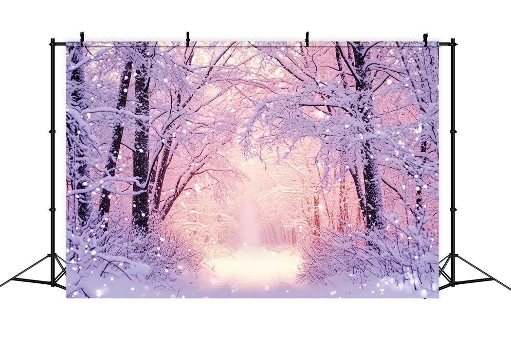WaldFotohintergrund Rosa Glühen Verschneiter Wald Winter Schnee Fotohintergrund LXX58-240