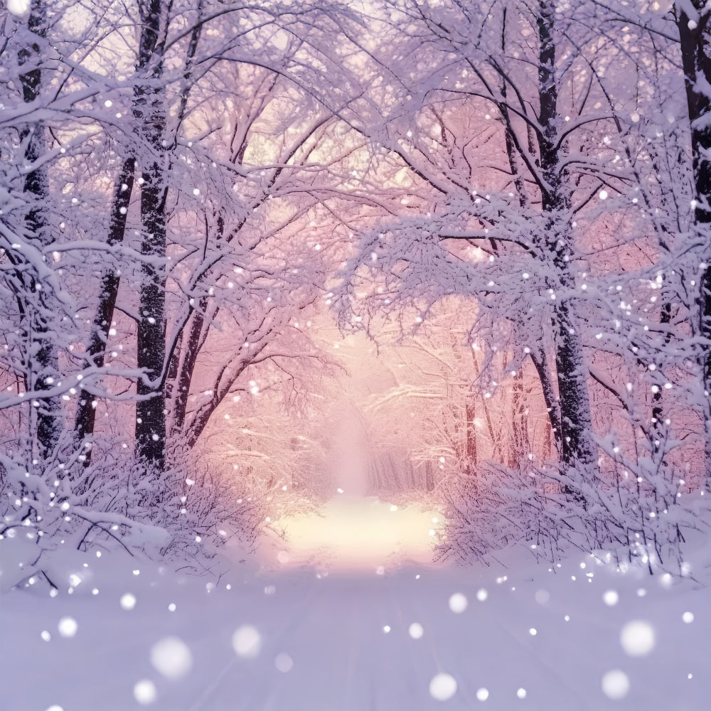WaldFotohintergrund Rosa Glühen Verschneiter Wald Winter Schnee Fotohintergrund LXX58-240