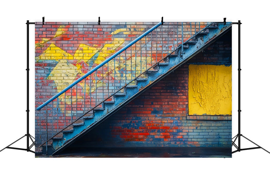 Graffiti-Ziegelsteintreppe Foto Hintergrund Urbane Treppe Ziegelsteinfarben Graffiti-Wand Foto Hintergrund LXX58-248