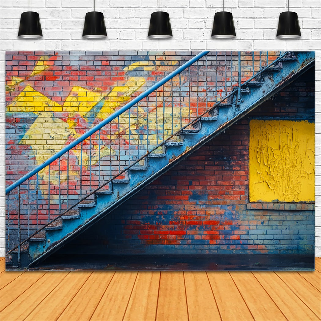 Graffiti-Ziegelsteintreppe Foto Hintergrund Urbane Treppe Ziegelsteinfarben Graffiti-Wand Foto Hintergrund LXX58-248