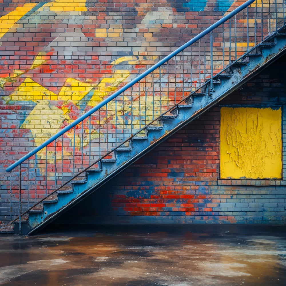 Graffiti-Ziegelsteintreppe Foto Hintergrund Urbane Treppe Ziegelsteinfarben Graffiti-Wand Foto Hintergrund LXX58-248