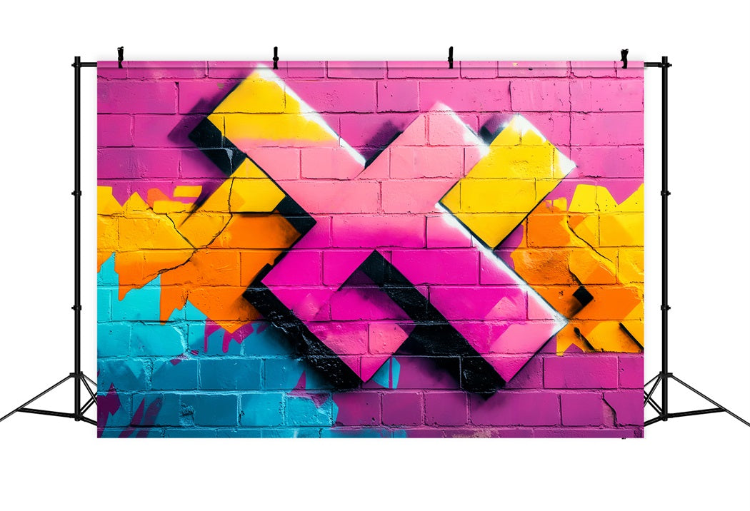 Graffiti Bunte rosa Ziegelwand Geometrische Neon-Sprühformen Graffiti Foto Hintergrund LXX58-249