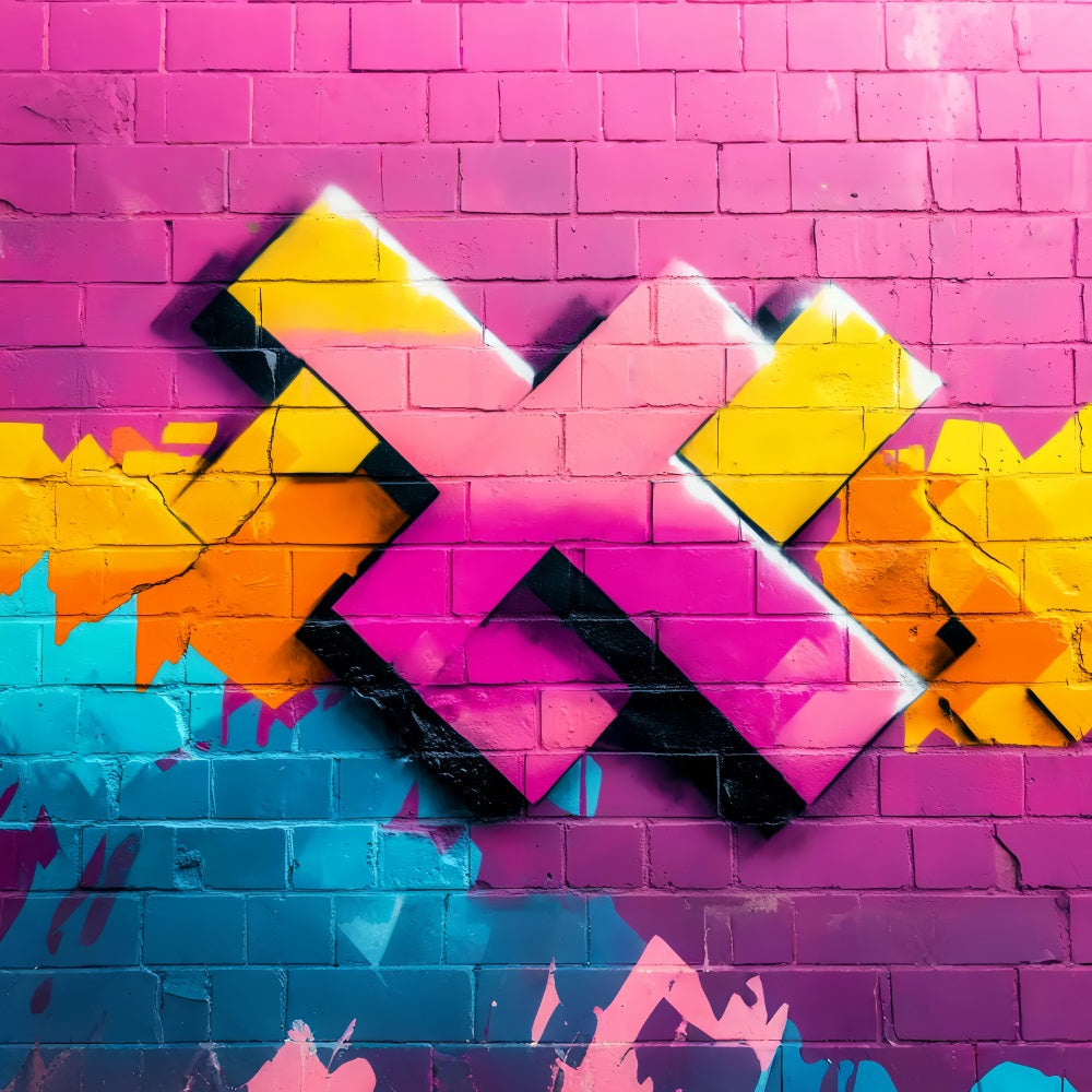Graffiti Bunte rosa Ziegelwand Geometrische Neon-Sprühformen Graffiti Foto Hintergrund LXX58-249