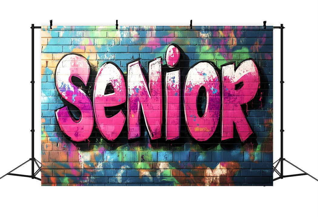 Abschlussfeier Bunte Ziegelwand Kräftige rosa Buchstaben Graffiti Foto Hintergrund LXX58-250