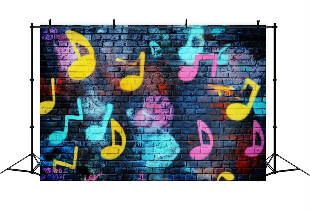 Musikalisches Graffiti Ziegelwand Lebhafte Noten Graffiti Fotografie Studio Hintergründe LXX58-251