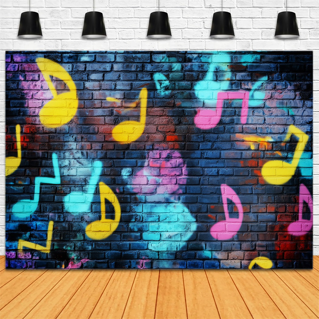 Musikalisches Graffiti Ziegelwand Lebhafte Noten Graffiti Fotografie Studio Hintergründe LXX58-251