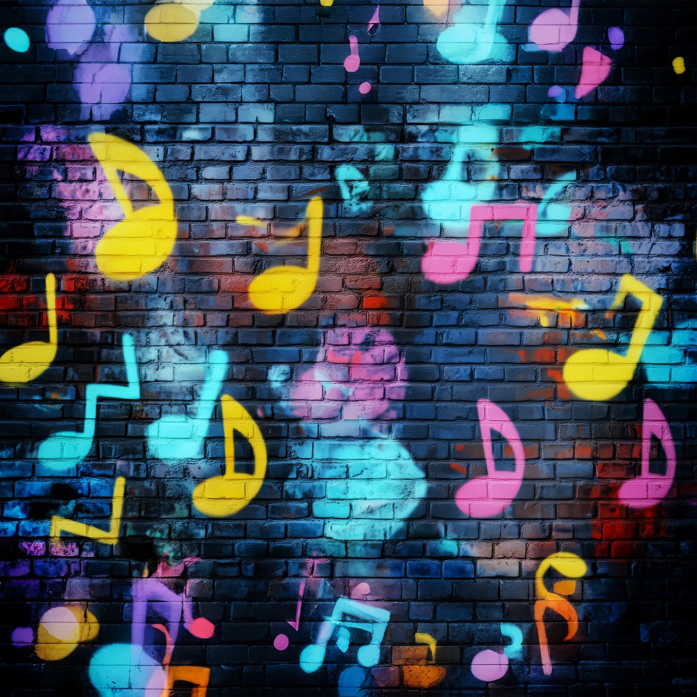 Musikalisches Graffiti Ziegelwand Lebhafte Noten Graffiti Fotografie Studio Hintergründe LXX58-251