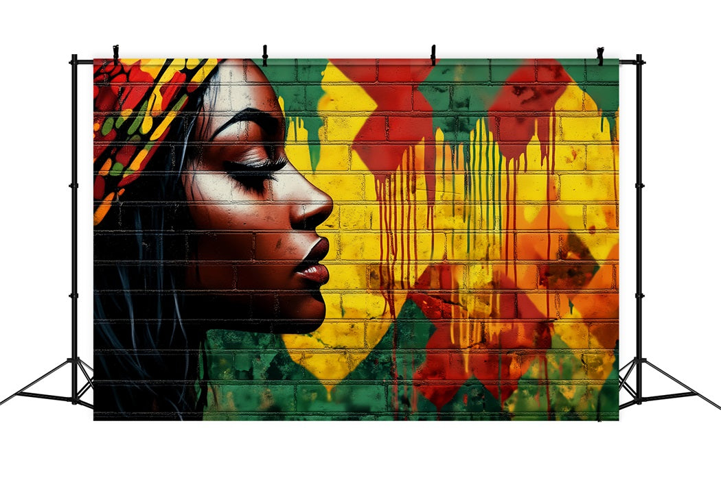 Graffiti-Wandporträt einer Frau mit schwarzer Geschichte kräftige Farben Graffiti-Fotohintergrund LXX58-255