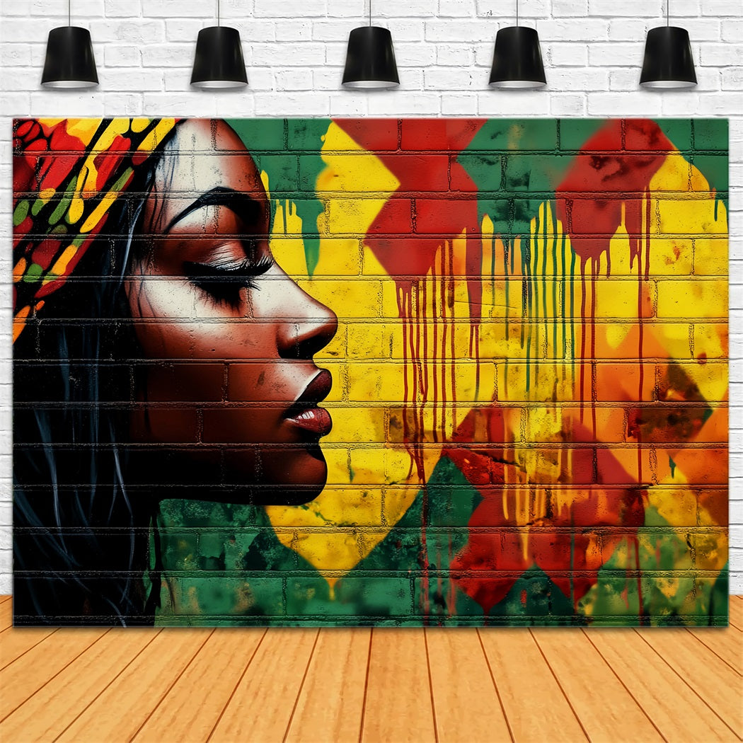 Graffiti-Wandporträt einer Frau mit schwarzer Geschichte kräftige Farben Graffiti-Fotohintergrund LXX58-255