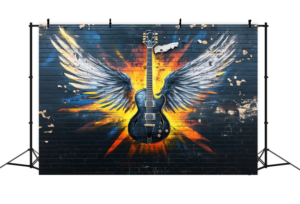 Graffiti-Wand E-Gitarre Engelsflügel Graffiti-Fotohintergrund LXX58-256