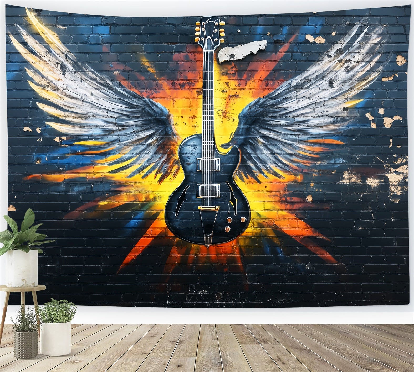 Graffiti-Wand E-Gitarre Engelsflügel Graffiti-Fotohintergrund LXX58-256