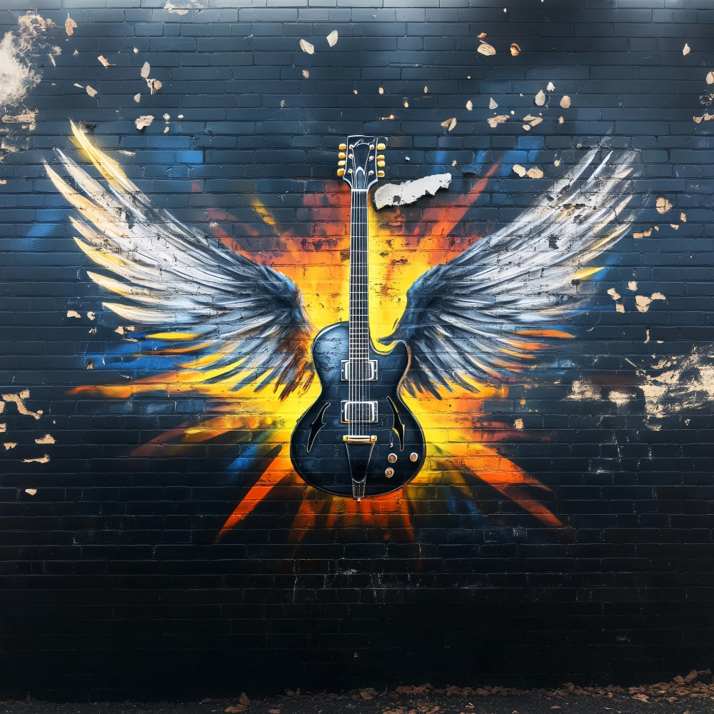 Graffiti-Wand E-Gitarre Engelsflügel Graffiti-Fotohintergrund LXX58-256