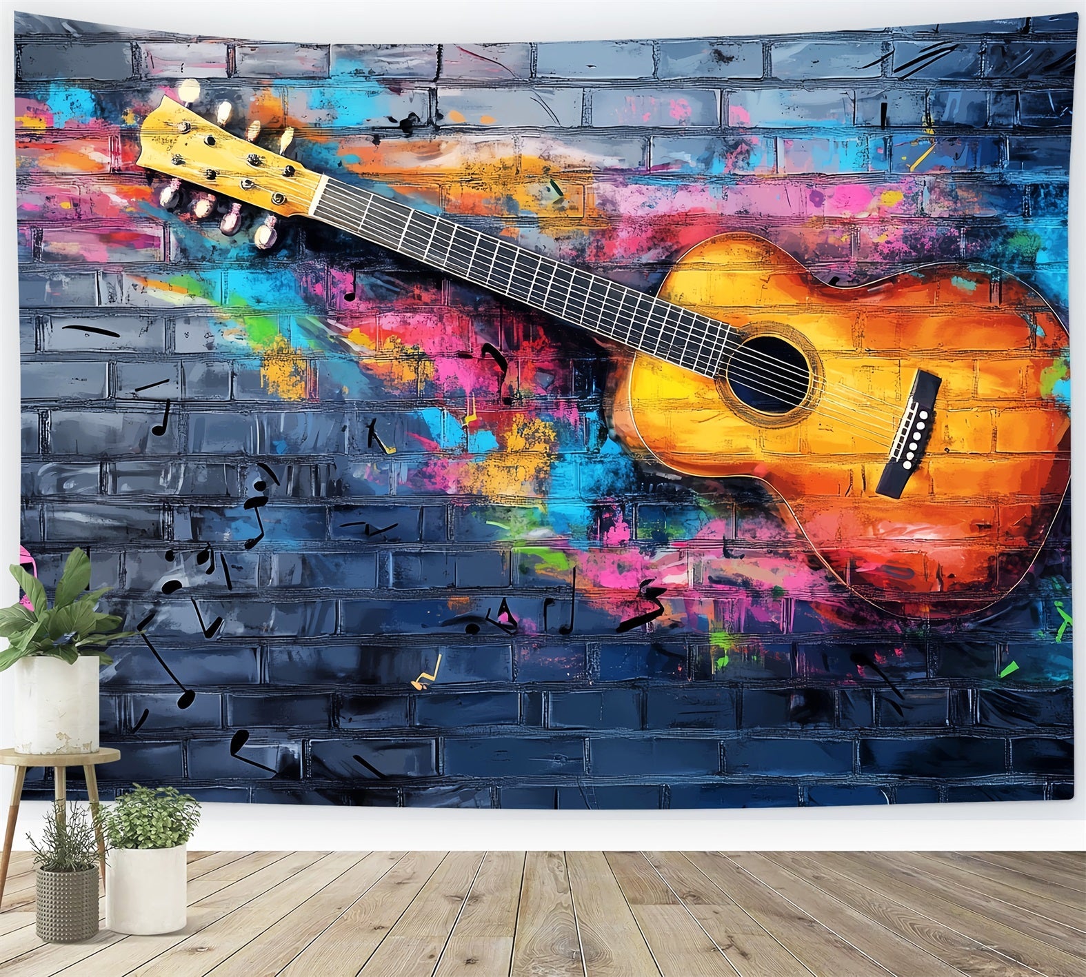 Graffiti-Wand Bunte Akustikgitarre Spritzer Graffiti-Fotografie-Hintergründe LXX58-257
