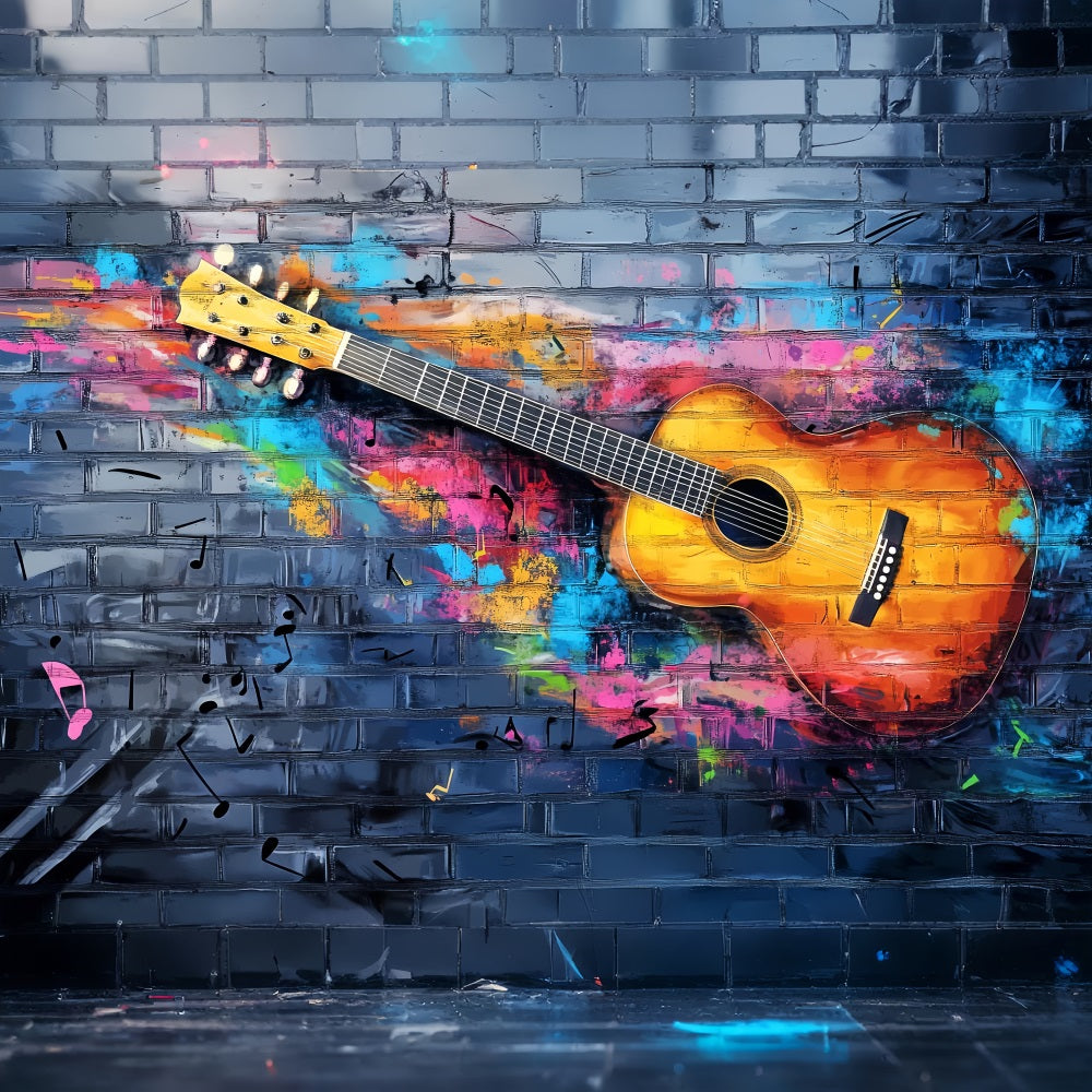 Graffiti-Wand Bunte Akustikgitarre Spritzer Graffiti-Fotografie-Hintergründe LXX58-257