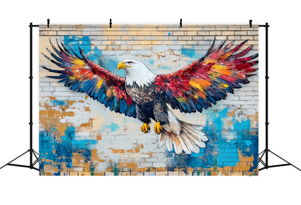 Graffiti-Wand mit fliegendem Adler und gemalten Federn Graffiti-Fotohintergrund LXX58-258