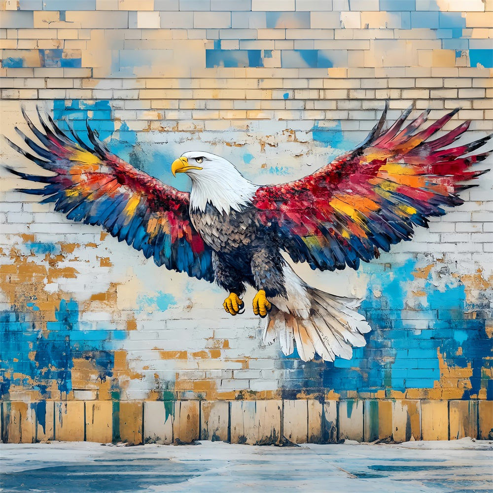 Graffiti-Wand mit fliegendem Adler und gemalten Federn Graffiti-Fotohintergrund LXX58-258