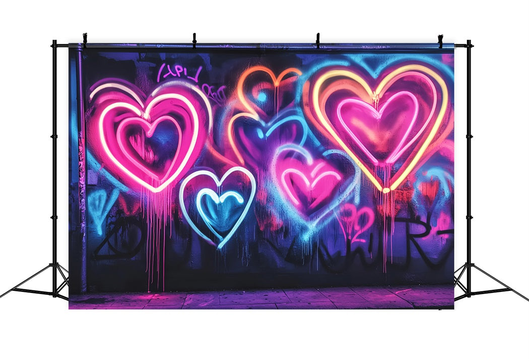 Graffiti-Wand Neon Leuchtende Herzformen Graffiti Foto Studio Hintergründe LXX58-262