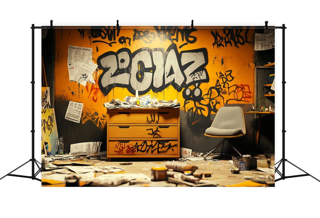 Graffiti-Wand Orange-schwarze Graffiti-Buchstaben Graffiti Foto Hintergrund für Fotografie LXX58-263