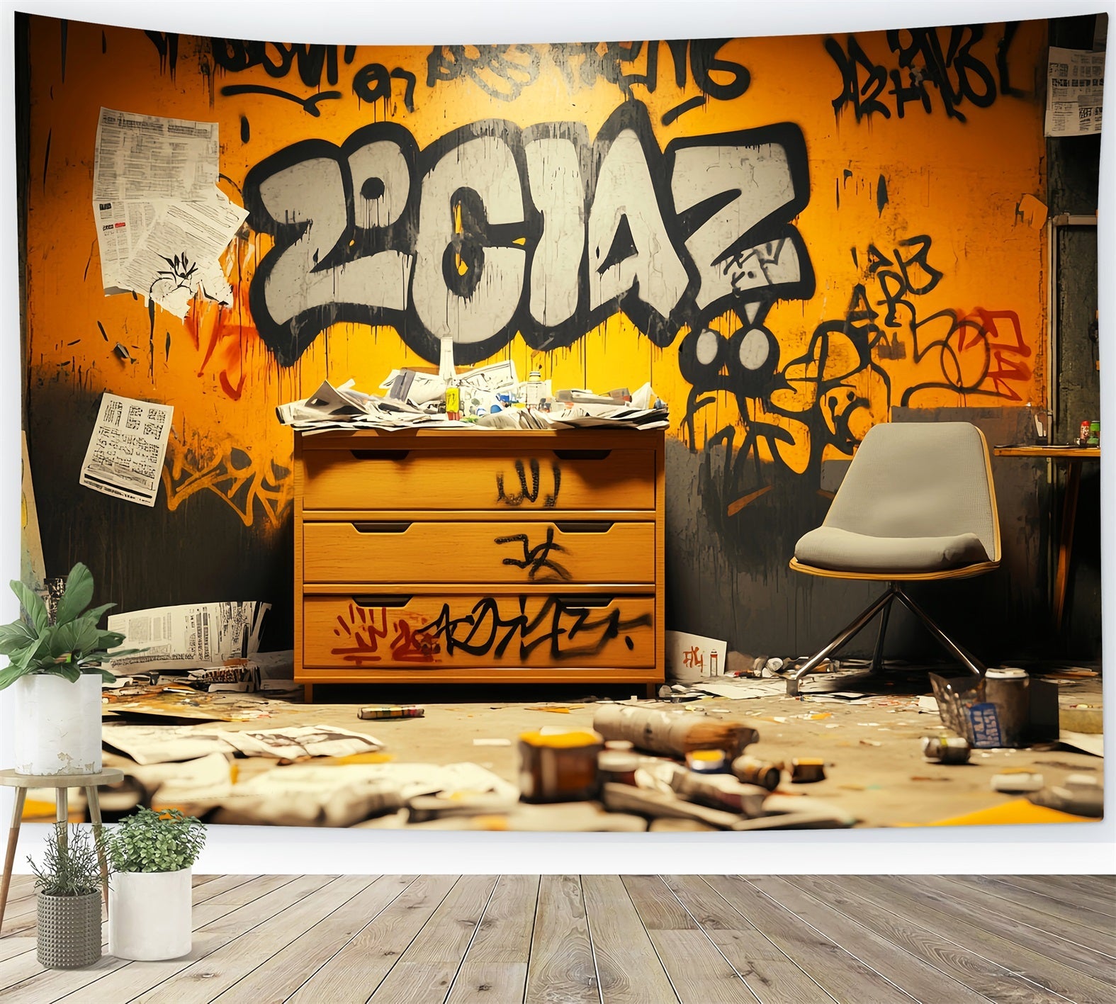 Graffiti-Wand Orange-schwarze Graffiti-Buchstaben Graffiti Foto Hintergrund für Fotografie LXX58-263