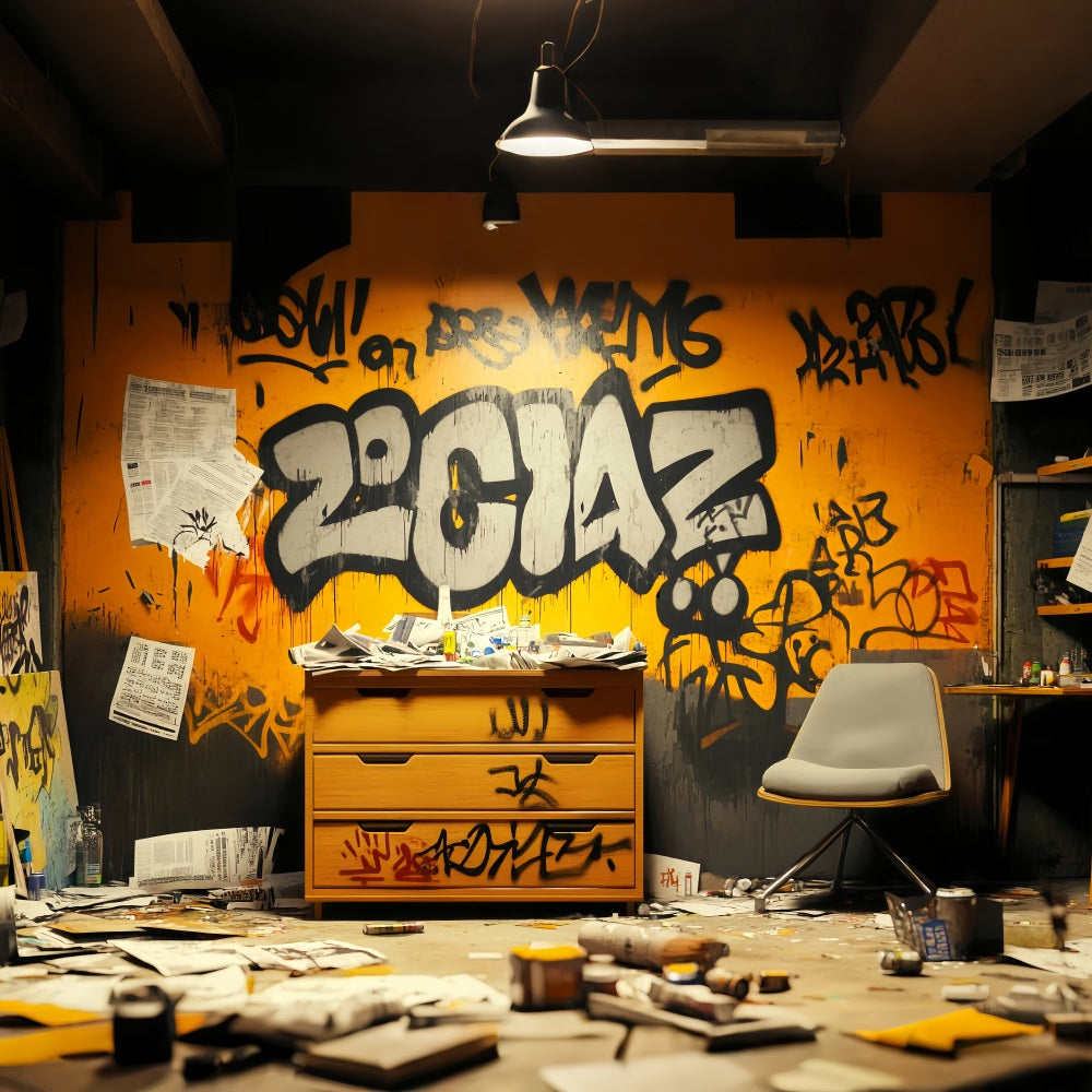 Graffiti-Wand Orange-schwarze Graffiti-Buchstaben Graffiti Foto Hintergrund für Fotografie LXX58-263