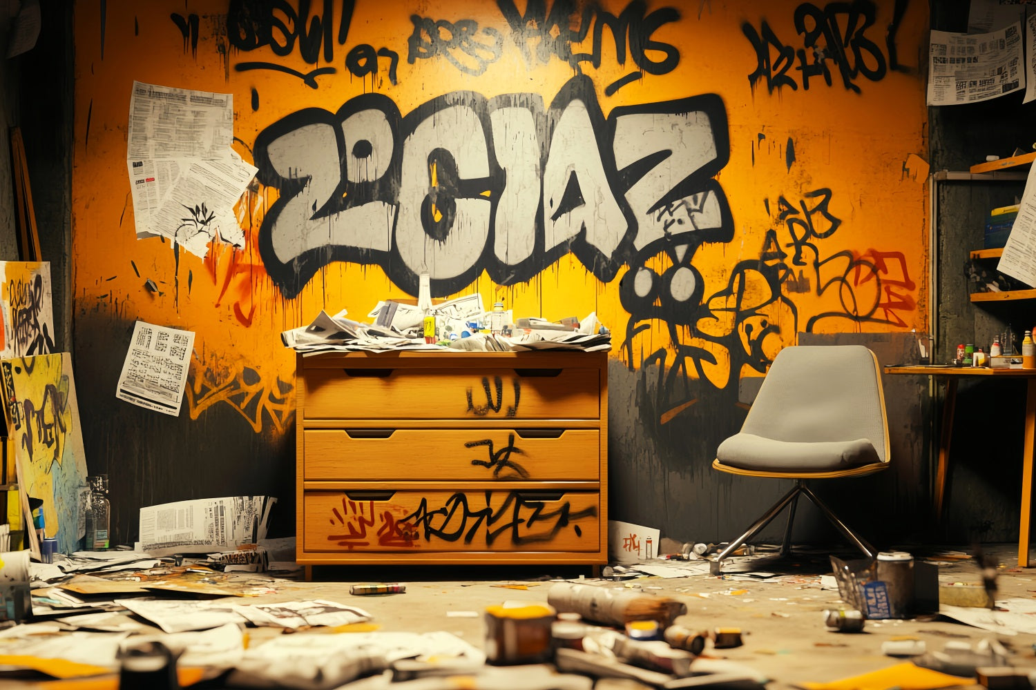 Graffiti-Wand Orange-schwarze Graffiti-Buchstaben Graffiti Foto Hintergrund für Fotografie LXX58-263