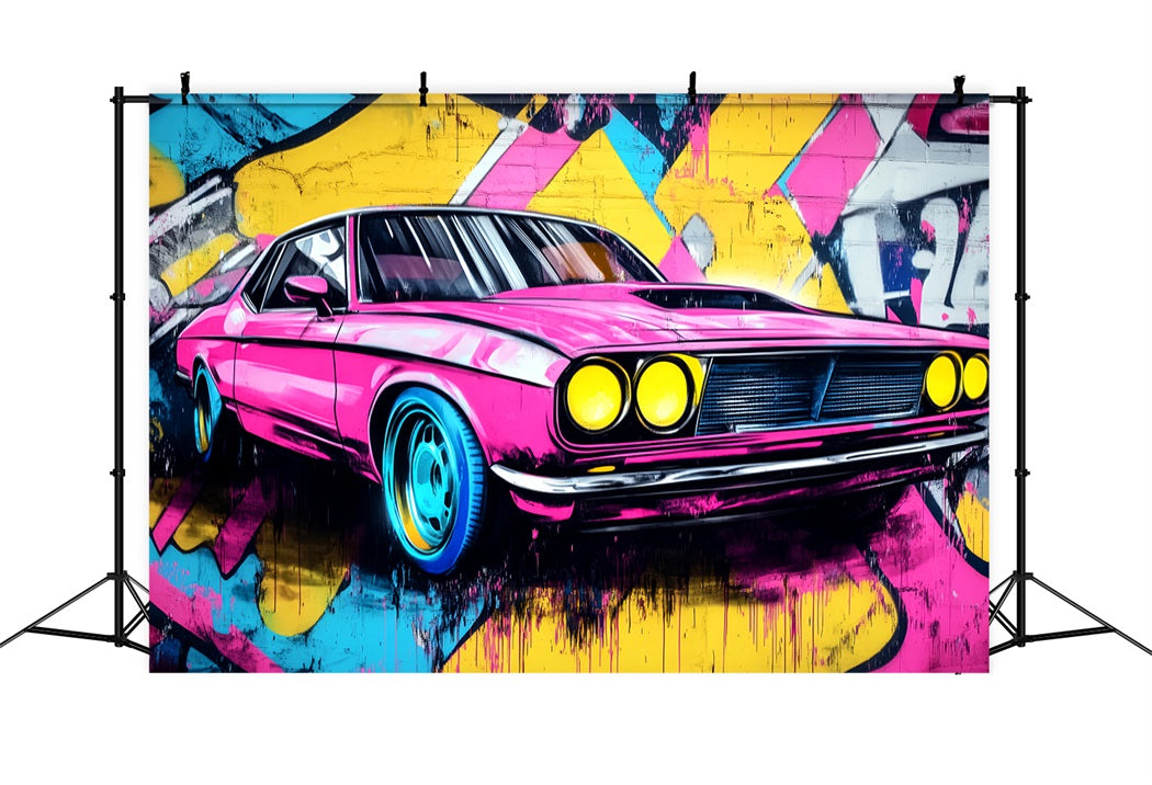 Graffiti-Wand Graffiti Neonpink Muscle Car Graffiti Foto Hintergrund LXX58-265