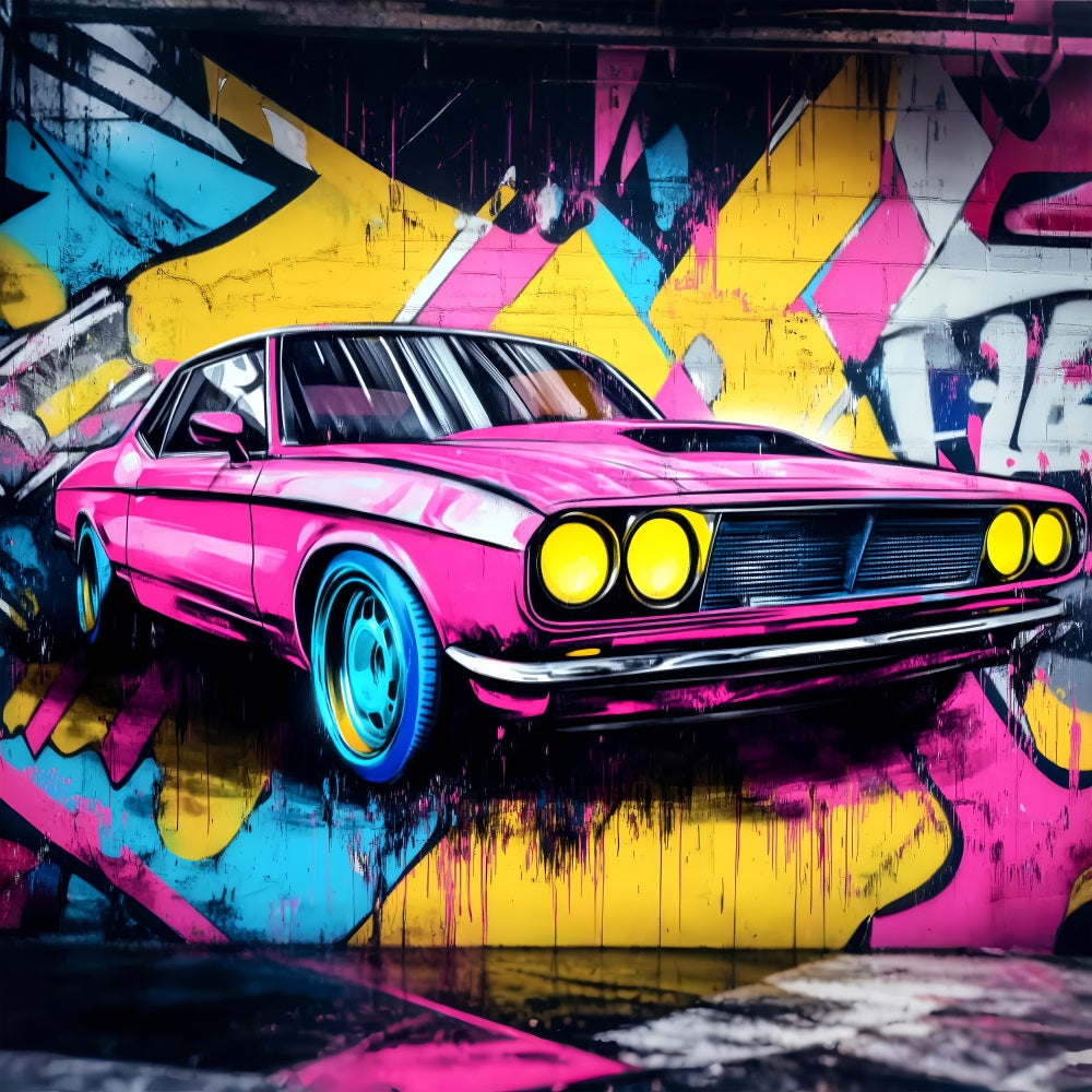 Graffiti-Wand Graffiti Neonpink Muscle Car Graffiti Foto Hintergrund LXX58-265