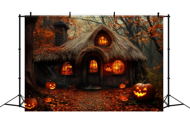 Spukhaus Hintergrundkulisse Gespenstische Waldhütte Foto Hintergrund LXX58-27