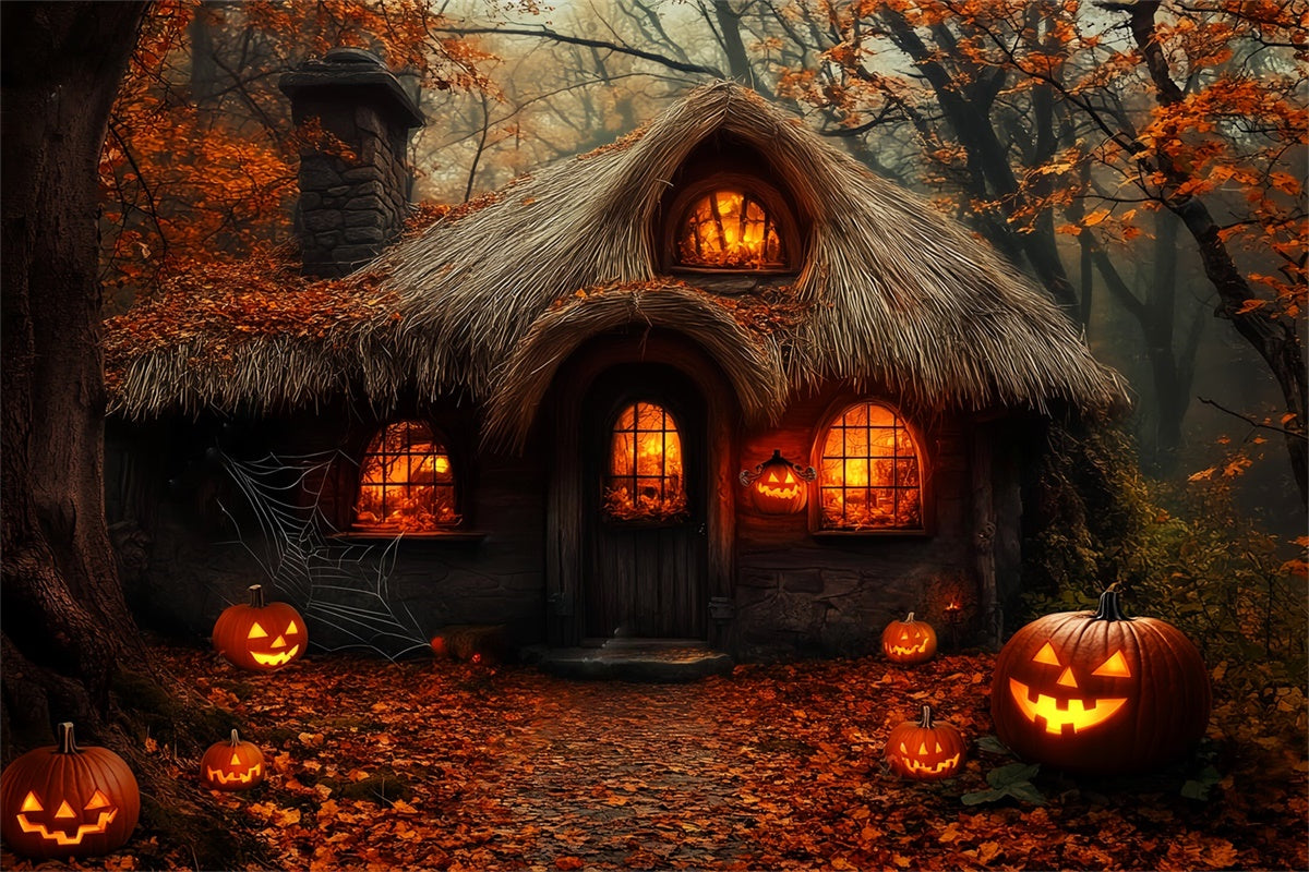 Spukhaus Hintergrundkulisse Gespenstische Waldhütte Foto Hintergrund LXX58-27