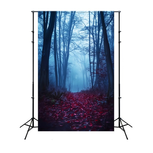 Gruseliger Wald mit purpurrotem Pfad, nebliger Wald, Wald-Foto Hintergrund LXX58-271