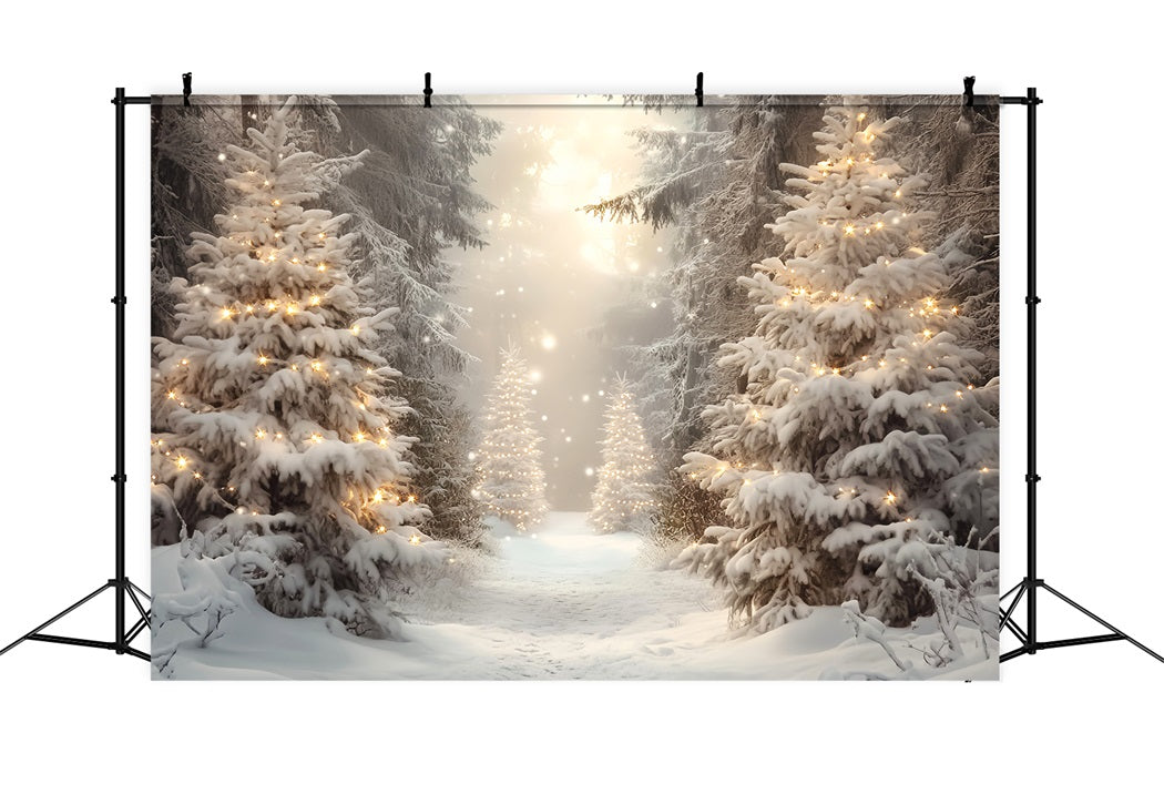 Winterwald Goldenes Licht Weihnachtskiefern Verschneiter Wald-Foto Hintergrund LXX58-275