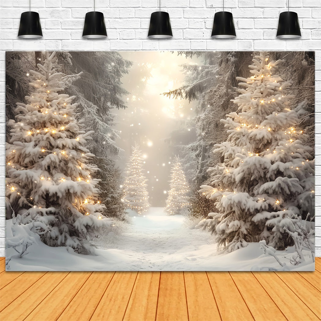 Winterwald Goldenes Licht Weihnachtskiefern Verschneiter Wald-Foto Hintergrund LXX58-275