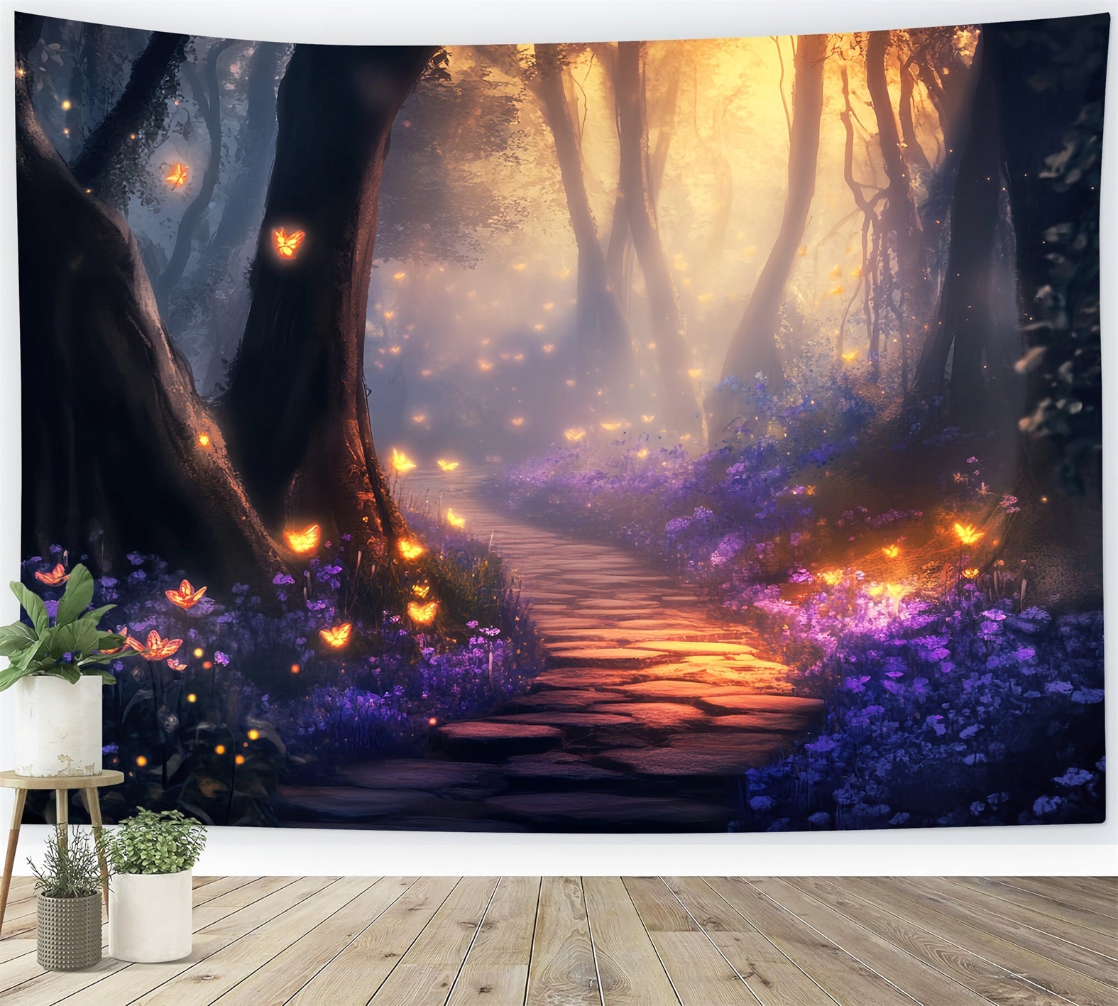 Verzauberter Wald Goldener Schmetterling Feenpfad Magischer Wald Foto Hintergrund LXX58-284